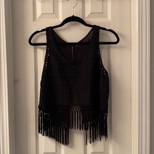 Sheer Crop Top with Fringe & 3 Buttons on the Back